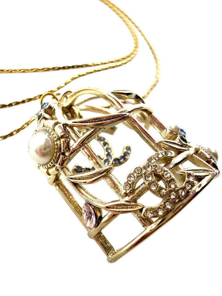 REPURPOSED BIRD CAGE CHARM THREE LAYER NECKLACE
