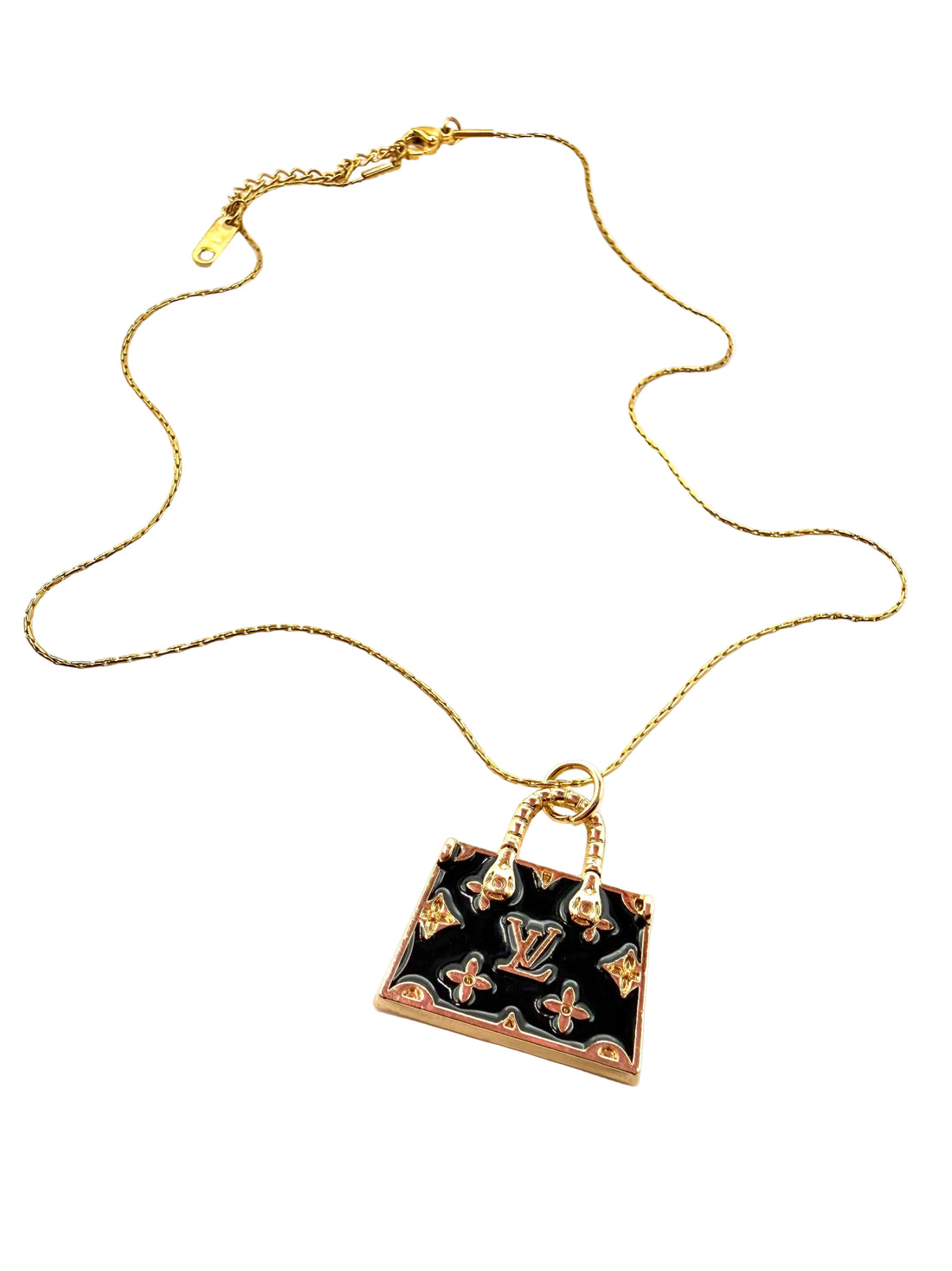 REPURPOSED BLACK/GOLD HANDBAG CHARM NECKLACE