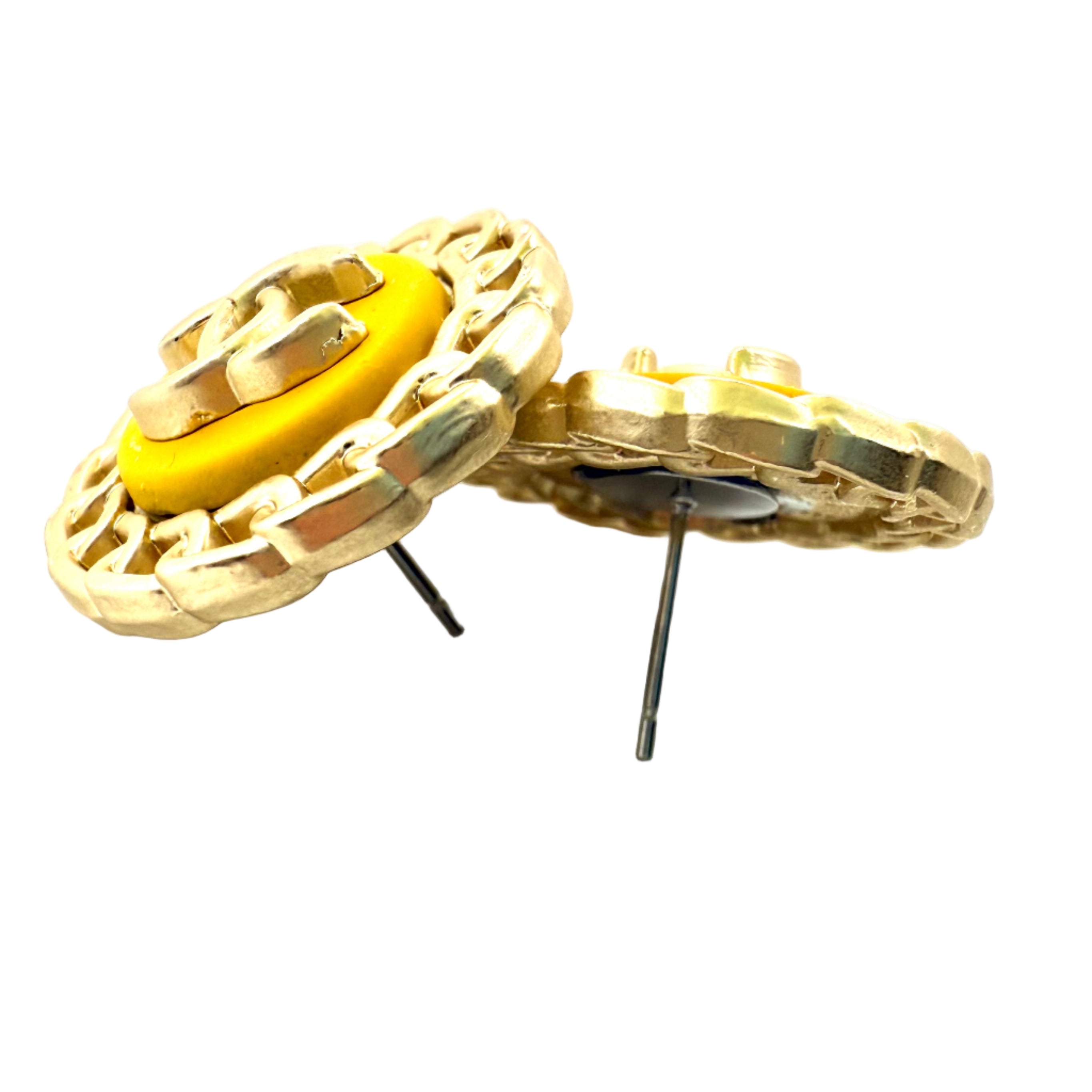 REPURPOSED BUTTON YELLOW REBECCA STUDS