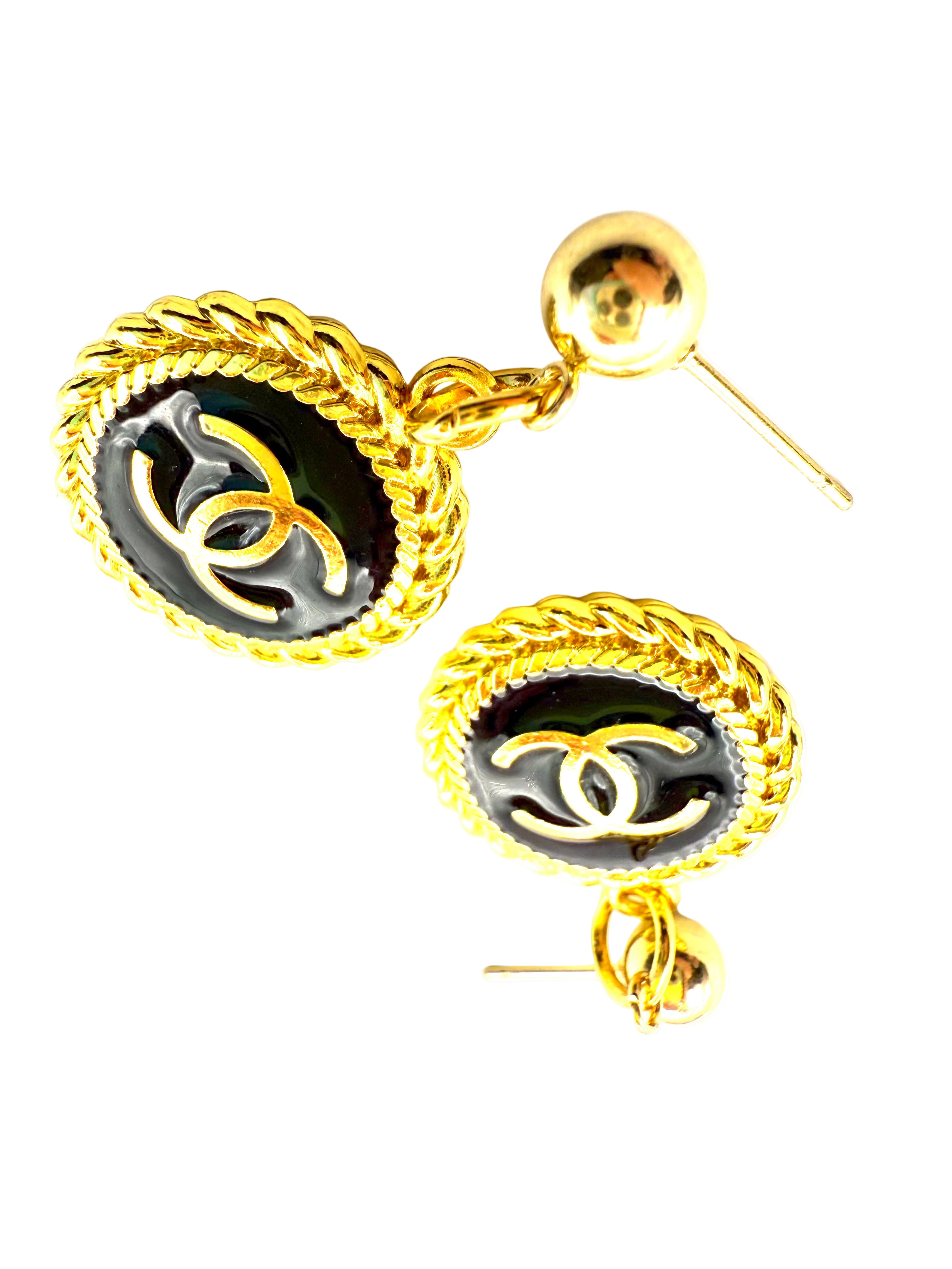 REPURPOSED ROUND BLACK/GOLD CHARM EARRINGS
