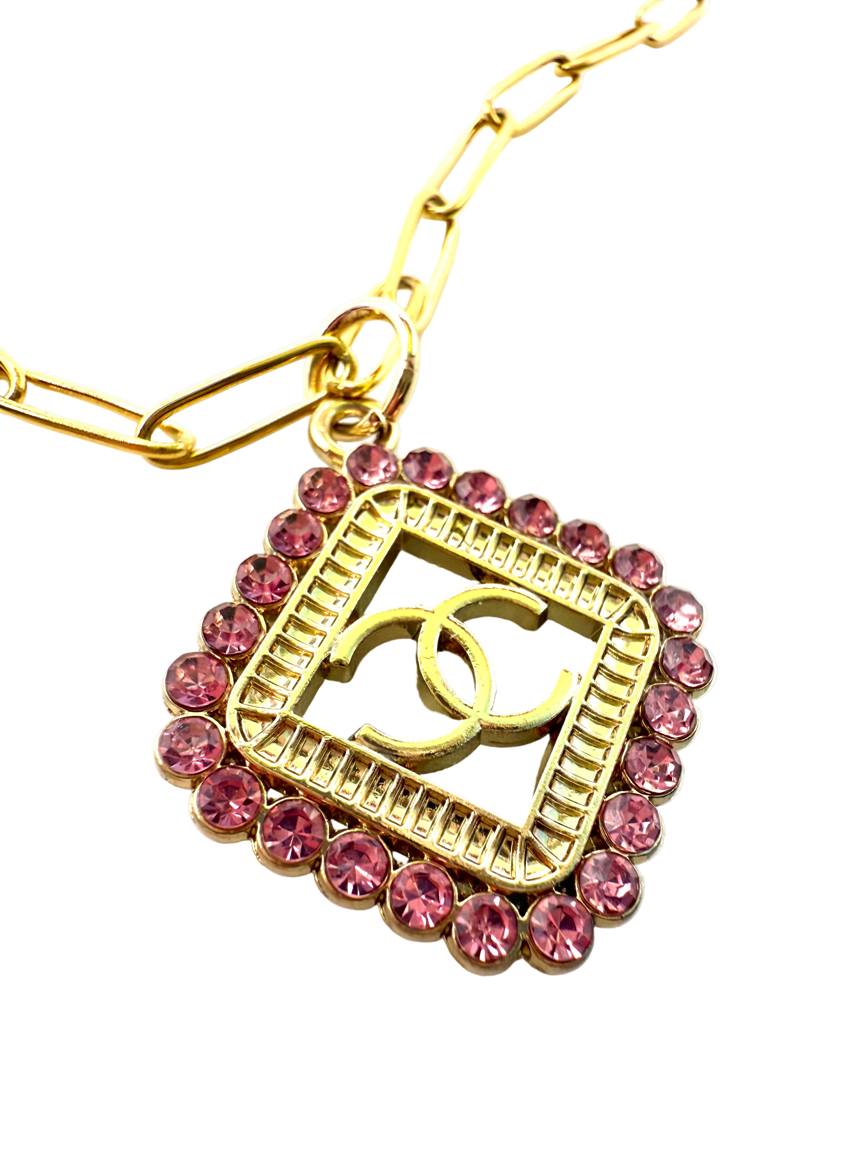 REPURPOSED PINK DIAMOND CHARM 18” NECKLACE