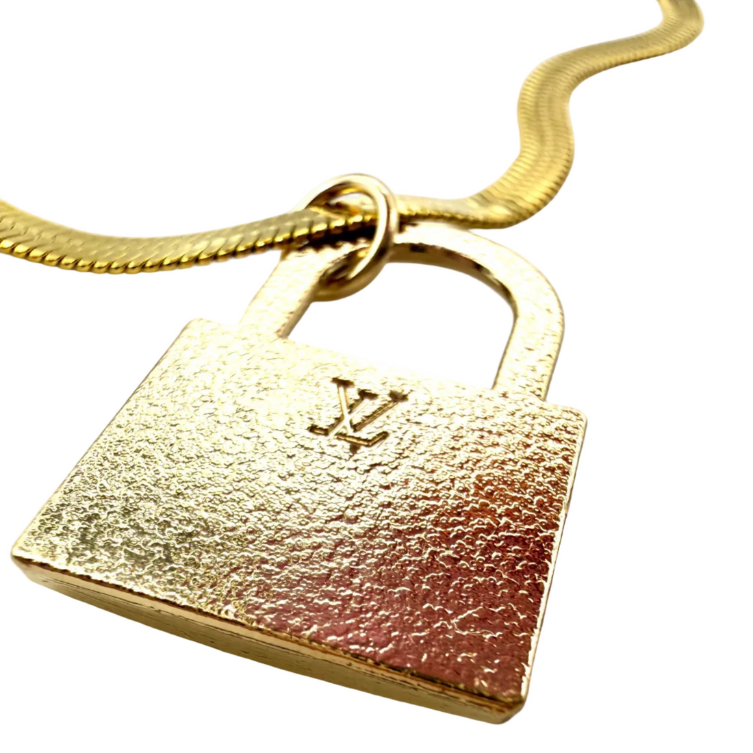REPURPOSED LOCK CHARM HERRINGBONE NECKLACE
