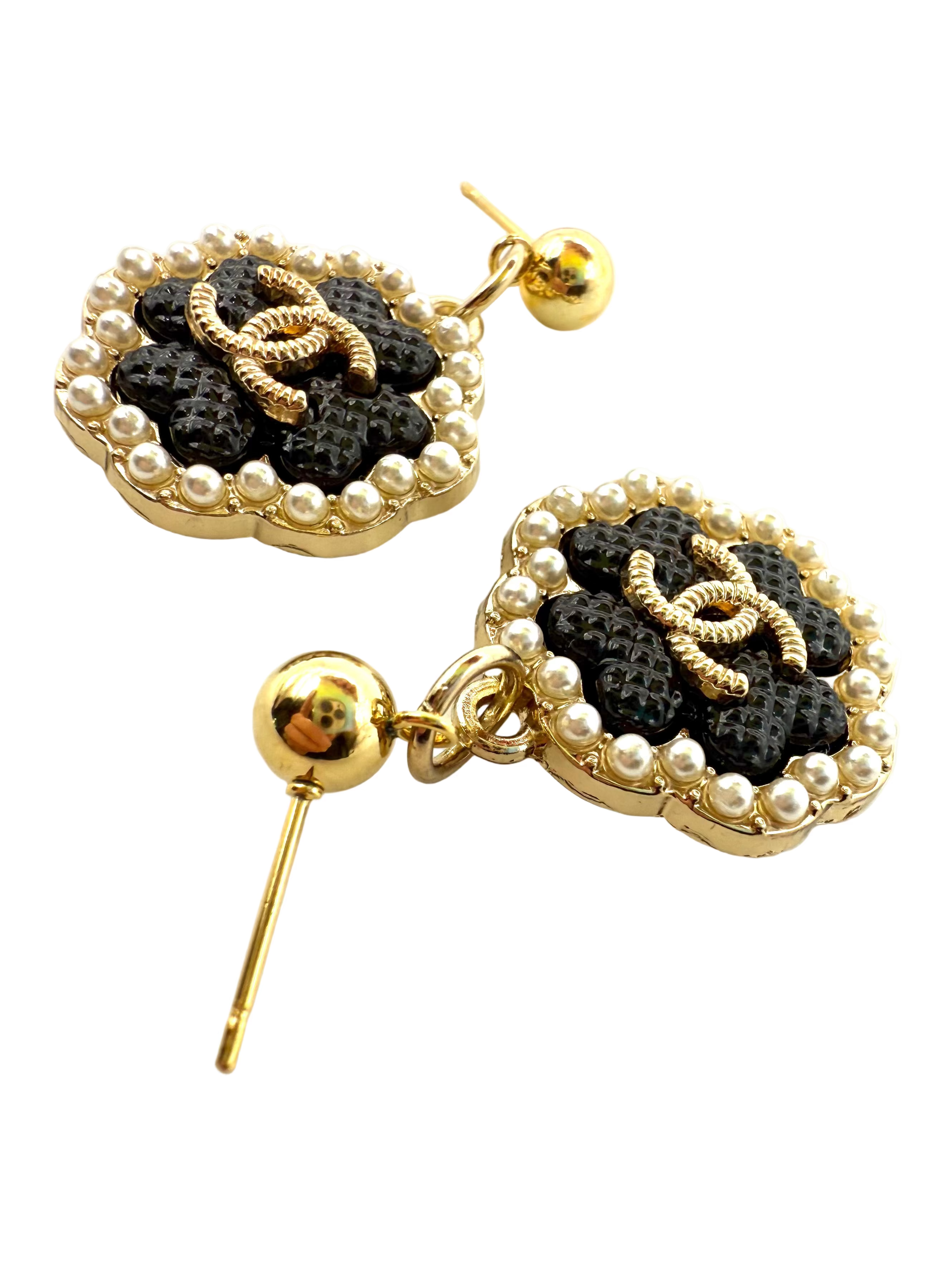 REPURPOSED CHARM BLACK/PEARL EARRINGS