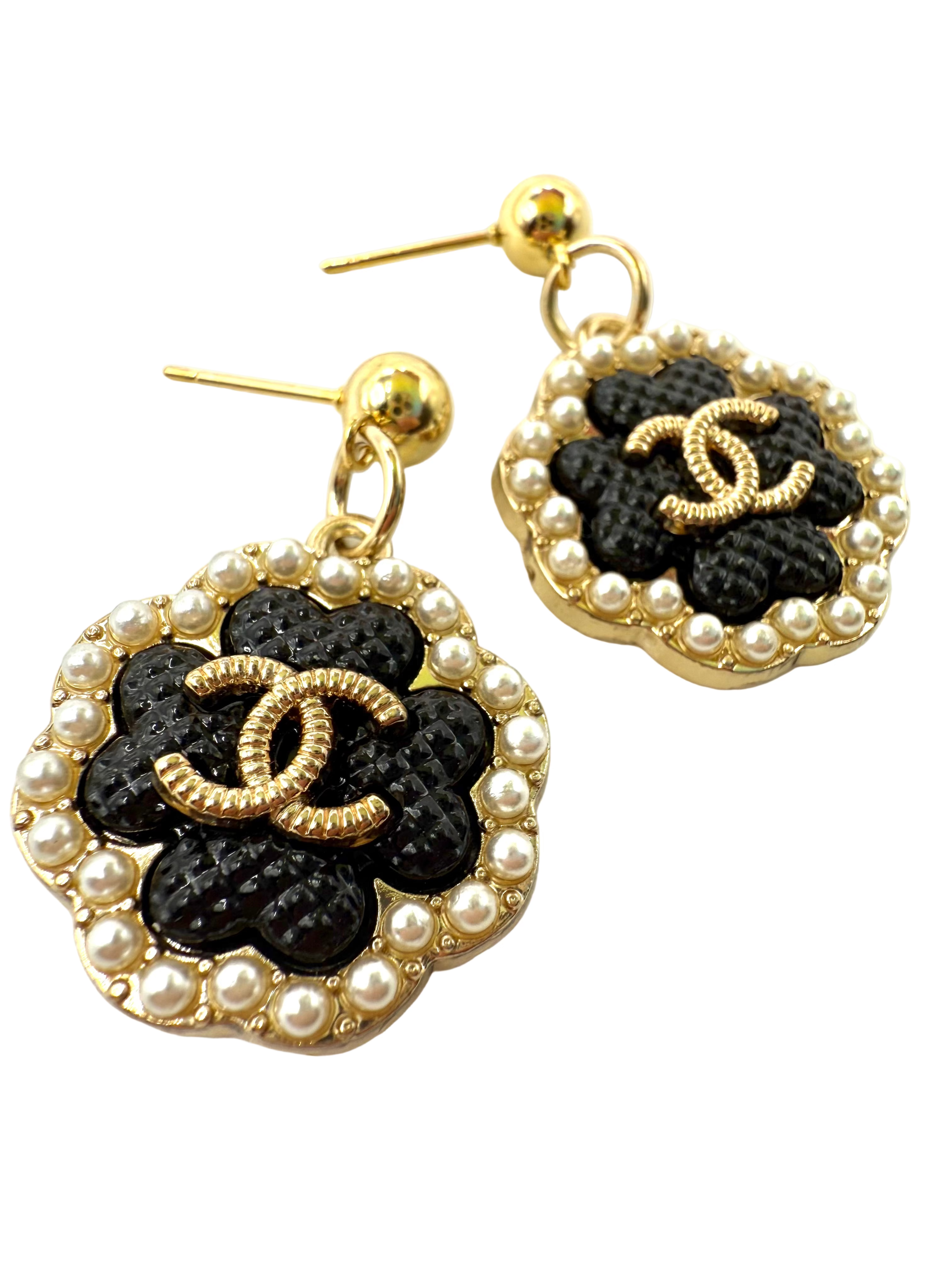 REPURPOSED CHARM BLACK/PEARL EARRINGS