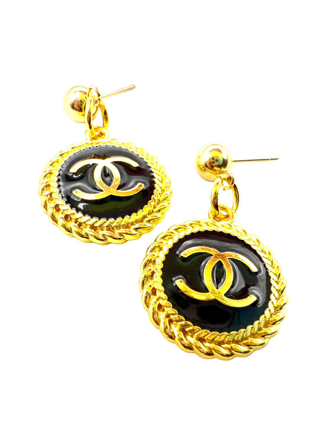 REPURPOSED ROUND BLACK/GOLD CHARM EARRINGS