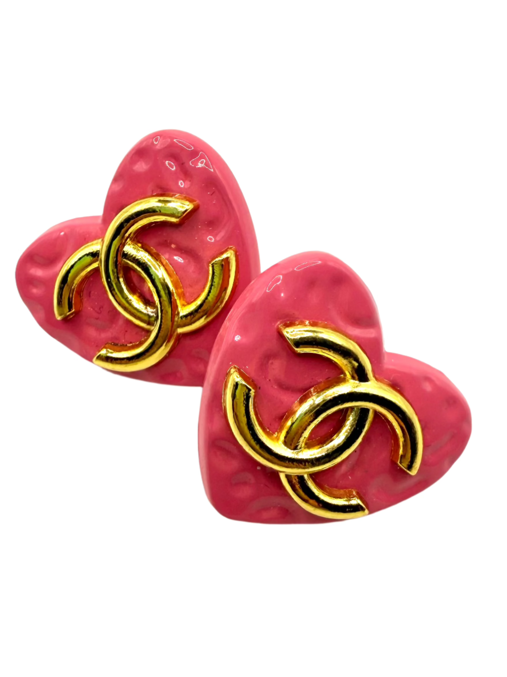 REPURPOSED BUTTON PINK HEART STUDS