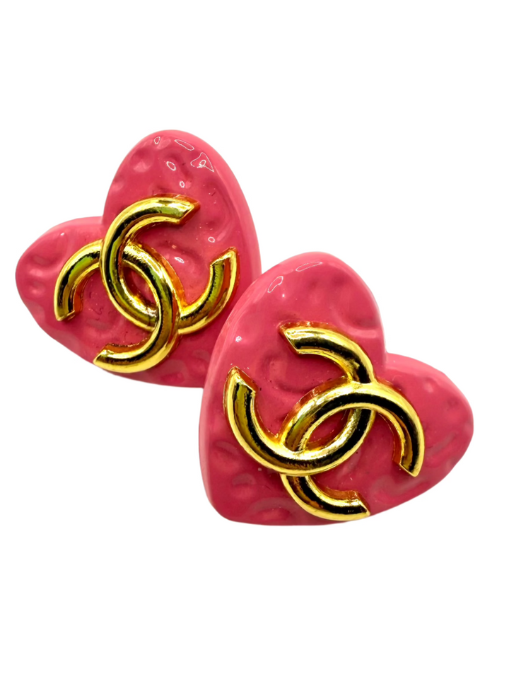 REPURPOSED BUTTON PINK HEART STUDS