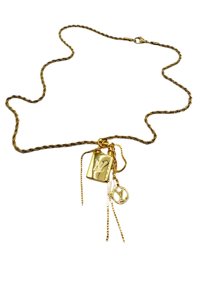 REPURPOSED CHARM CONFETTI LOCK NECKLACE