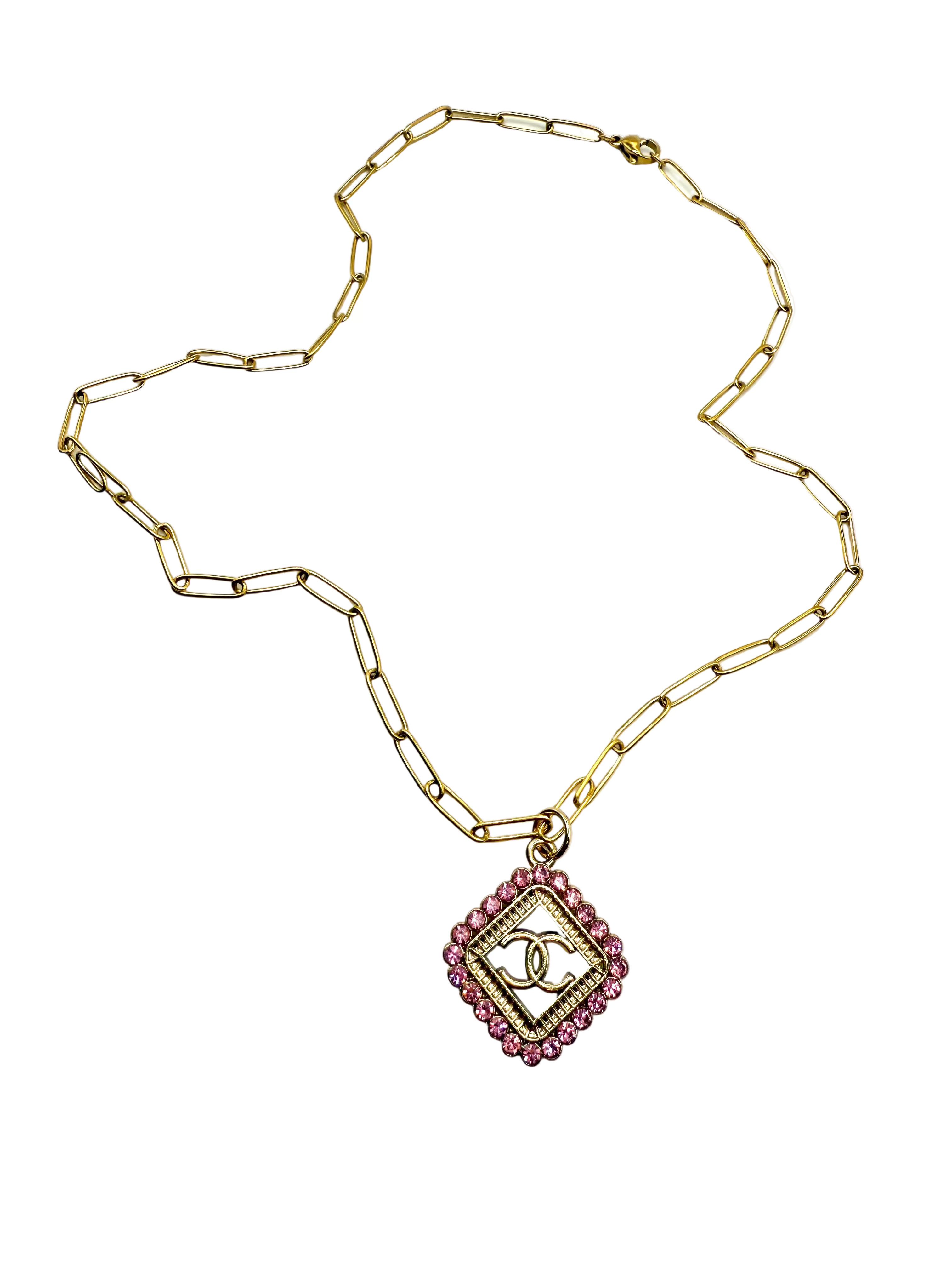 REPURPOSED PINK DIAMOND CHARM 18” NECKLACE