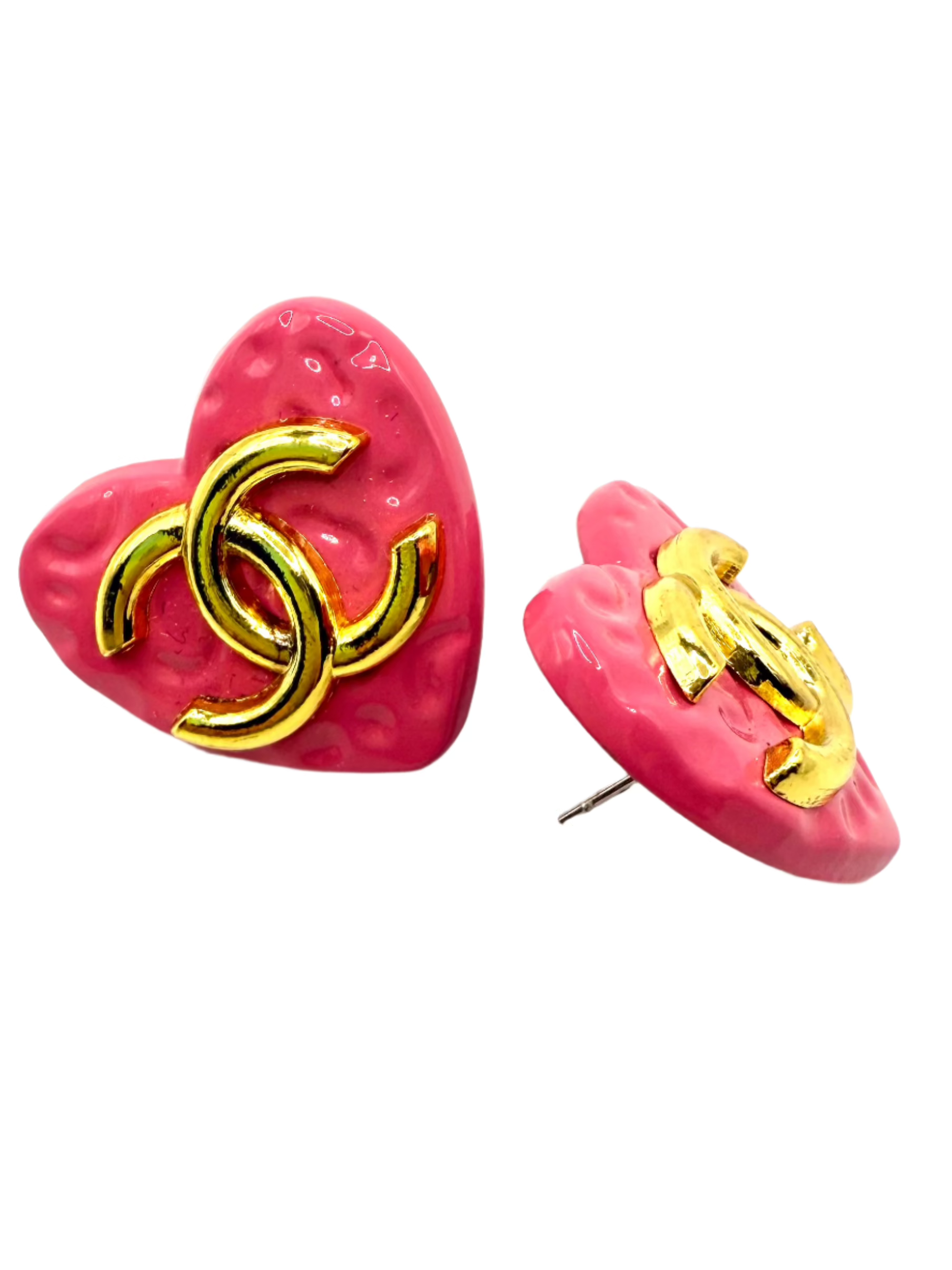 REPURPOSED BUTTON PINK HEART STUDS