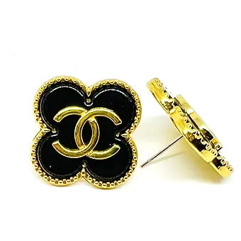 REPURPOSED BUTTON BLACK JULIA STUDS