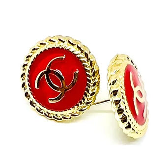 REPURPOSED BUTTON RED ANNA STUDS