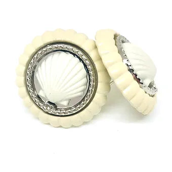 REPURPOSED BUTTON SANDY STUDS LARGE CREAM