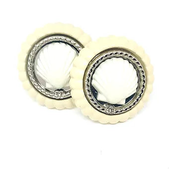 REPURPOSED BUTTON SANDY STUDS LARGE CREAM