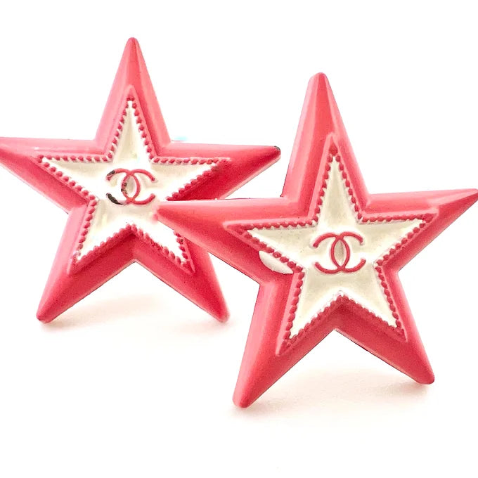 REPURPOSED BUTTON STAR PINK/WHITE STUDS