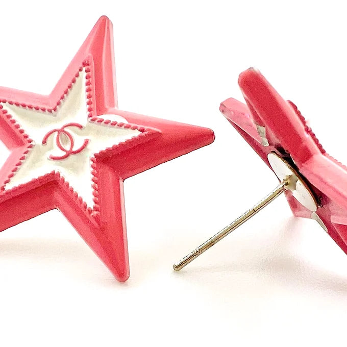 REPURPOSED BUTTON STAR PINK/WHITE STUDS