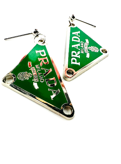REPURPOSED CHARM GREEN TRIANGLE EARRINGS
