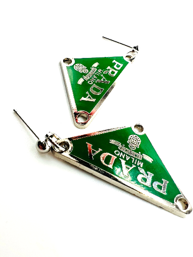 REPURPOSED CHARM GREEN TRIANGLE EARRINGS