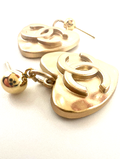 REPURPOSED CHARM GOLD HEART DROP EARRINGS