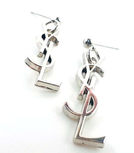 REPURPOSED CHARM VERTICAL SILVER LETTER EARRINGS