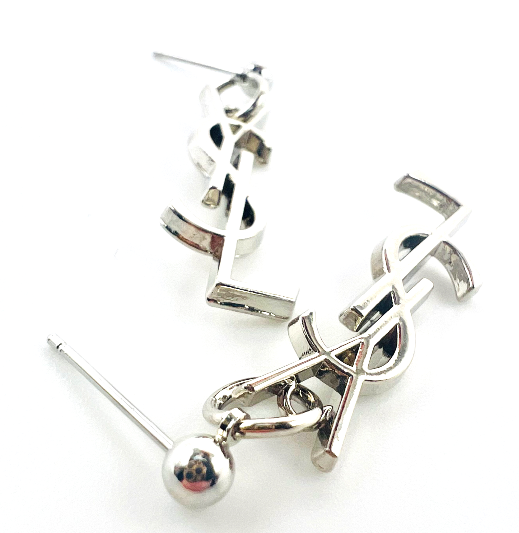 REPURPOSED CHARM VERTICAL SILVER LETTER EARRINGS