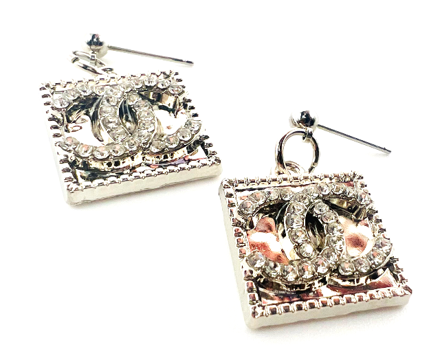 REPURPOSED CHARM SILVER SQUARE EARRINGS