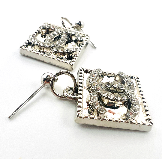 REPURPOSED CHARM SILVER SQUARE EARRINGS