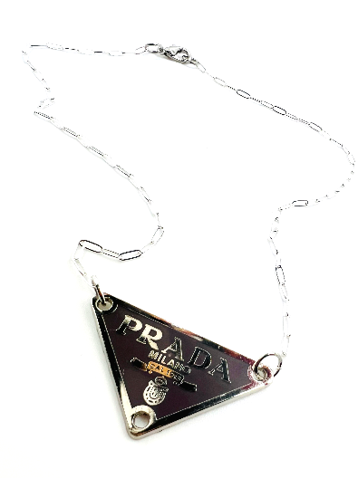 REPURPOSED CHARM PURPLE TAUPE TRIANGLE NECKLACE