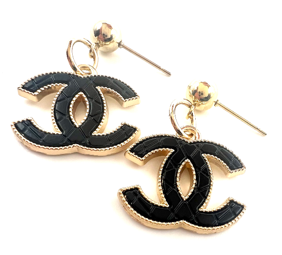 REPURPOSED CHARM BLACK LETTER DROP EARRINGS