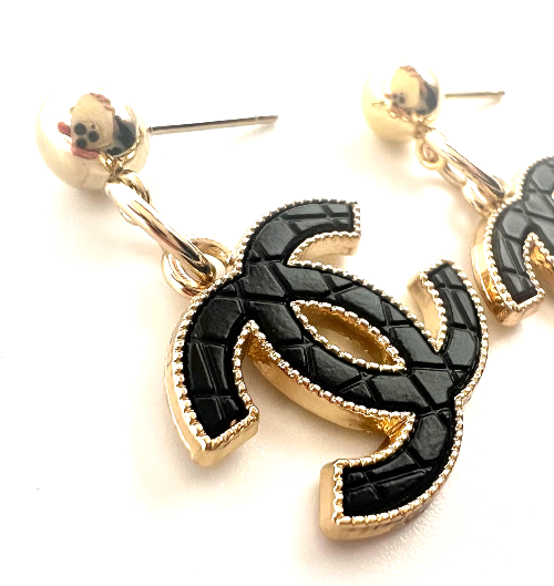 REPURPOSED CHARM BLACK LETTER DROP EARRINGS