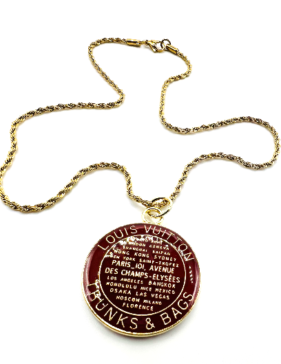 REPURPOSED LARGE TAG BROWN NECKLACE
