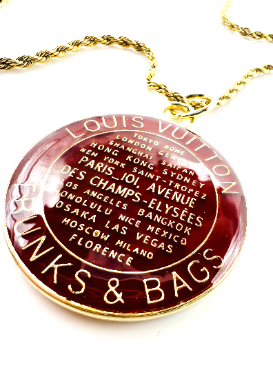 REPURPOSED LARGE TAG BROWN NECKLACE
