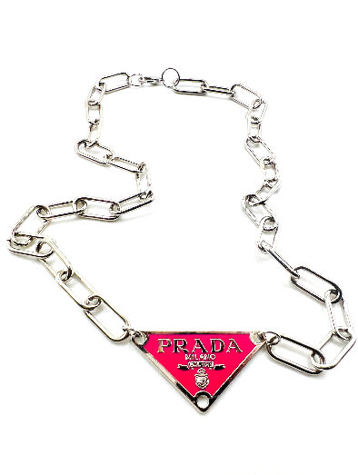 REPURPOSED CHARM PINK TRIANGLE NECKLACE