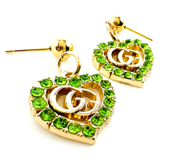 REPURPOSED LIME GREEN HEART CHARM EARRINGS