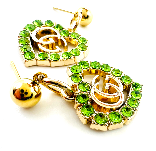 REPURPOSED LIME GREEN HEART CHARM EARRINGS