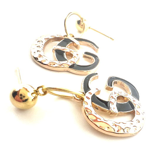 REPURPOSED CHARM BLACK AND GOLD LETTER DROP EARRINGS