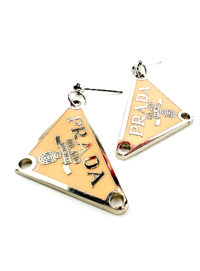 REPURPOSED CHARM PALE PEACH TRIANGLE EARRINGS