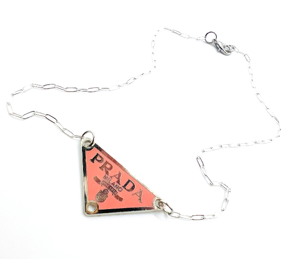 REPURPOSED CHARM PEACHY PINK TRIANGLE NECKLACE