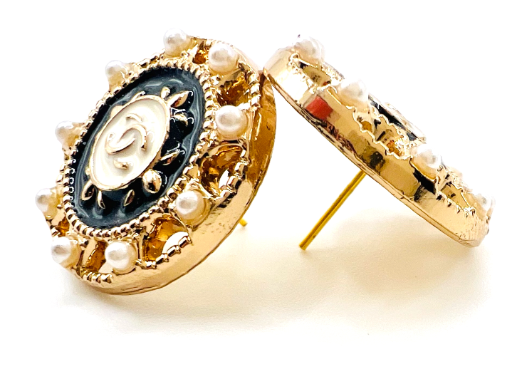 REPURPOSED BUTTON BLACK GEORGIANA STUDS