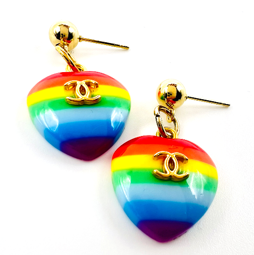 REPURPOSED RAINBOW HEART CHARM EARRINGS