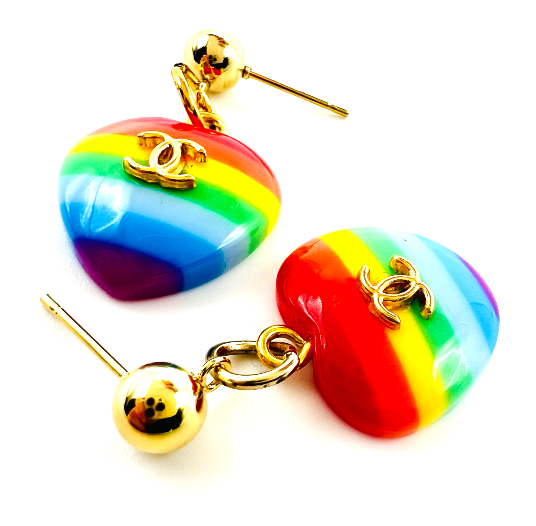 REPURPOSED RAINBOW HEART CHARM EARRINGS