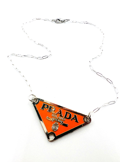 REPURPOSED CHARM ORANGE TRIANGLE NECKLACE