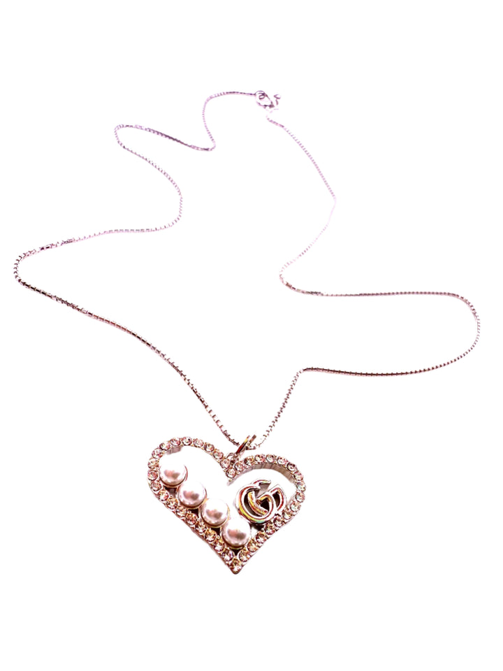 REPURPOSED CHARM SILVER HEART NECKLCE